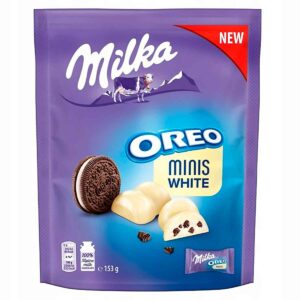 ШОКОЛАДНЫЕ КОНФЕТЫ ИЗ БЕЛОГО ШОКОЛАДА MILKA & OREO MINIS WHITE С КРЕМОМ И ПЕЧЕНЬЕМ, 153Г