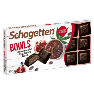 ШОКОЛАД SCHOGETTEN BOWLS DARK COCOA POMEGRANATE BLUEBERRY HEMP С НАЧИНКОЙ ИЗ ТЁМНОГО КАКАО С ГРАНАТОМ, ЧЕРНИКИ И КОНОПЛИ , 100 Г