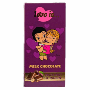 Молочный шоколад LOVE IS с дробленым фундуком и изюмом, 85 г